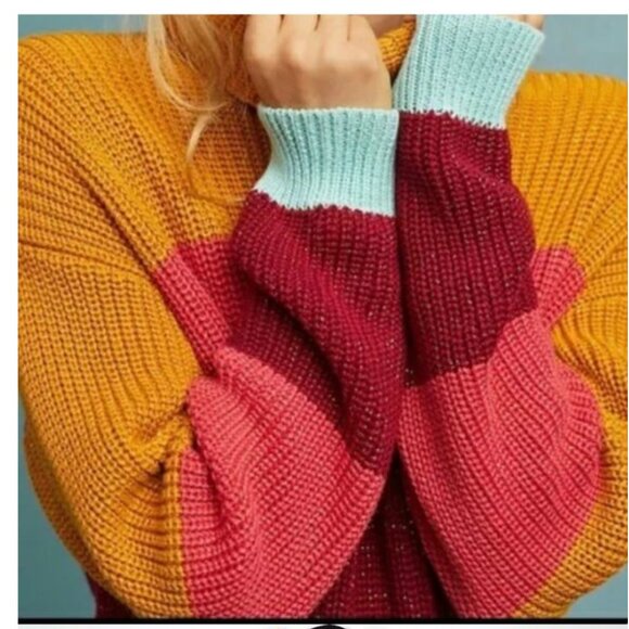 Farm Rio x Anthropologie Rainbow Striped Turtleneck Sweater, size small - Picture 2 of 6